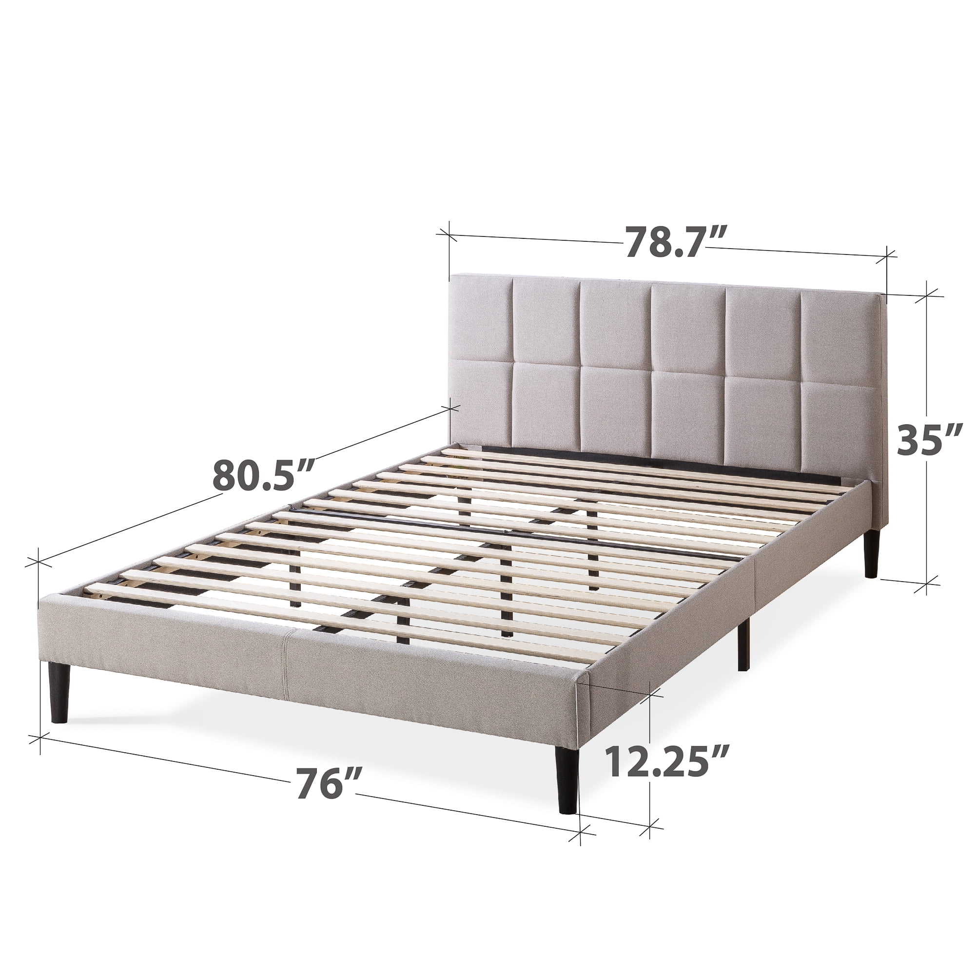 Zinus Lottie 35" Upholstered Platform Bed Frame with Short Headboard, Beige, King