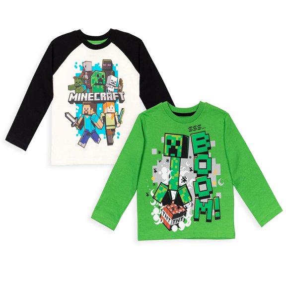 Pack de 2 Remeras de Manga Larga para Niños con Creeper de Minecraft