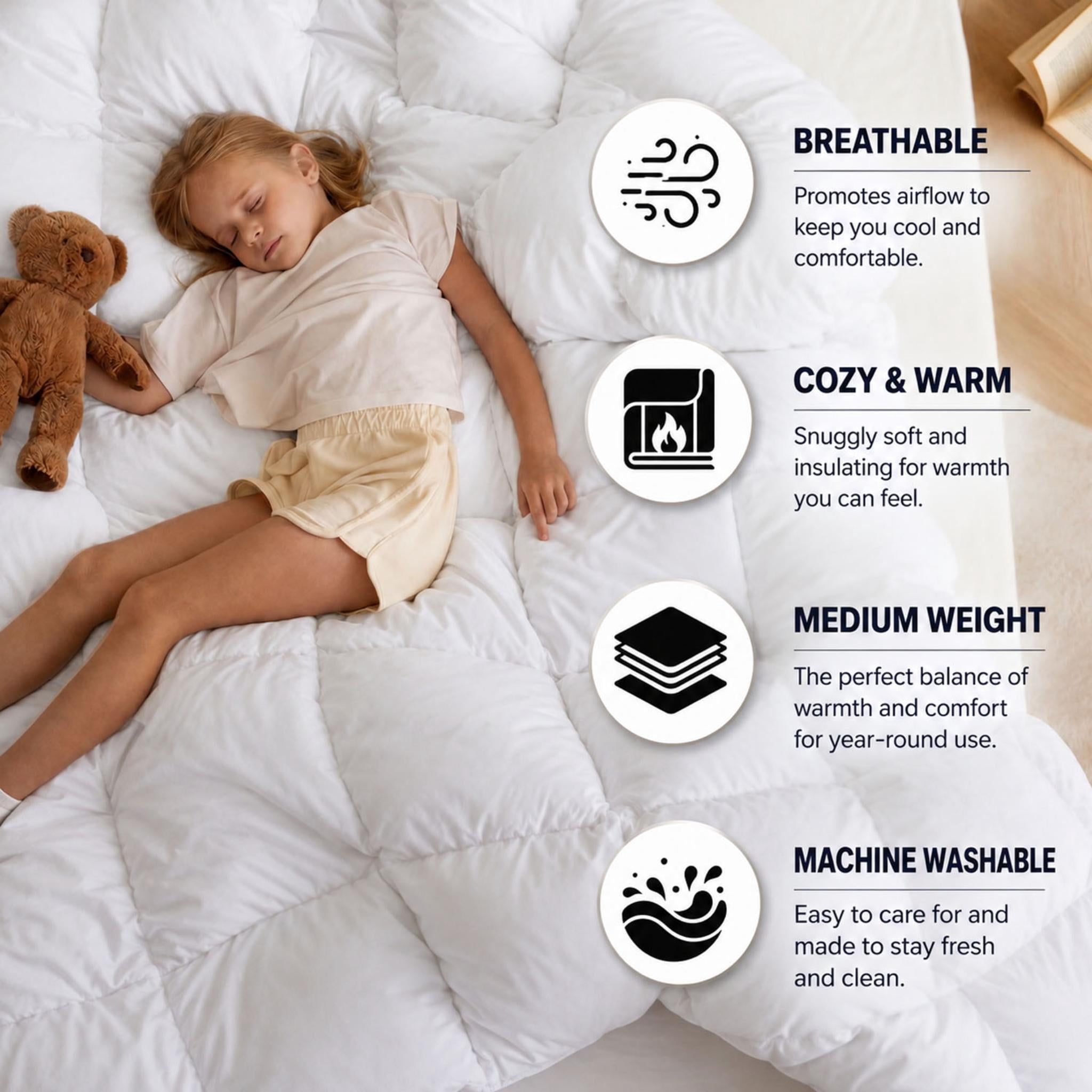 Superior Solid Comforter Down Alternative Bedding, Full/ Queen, White