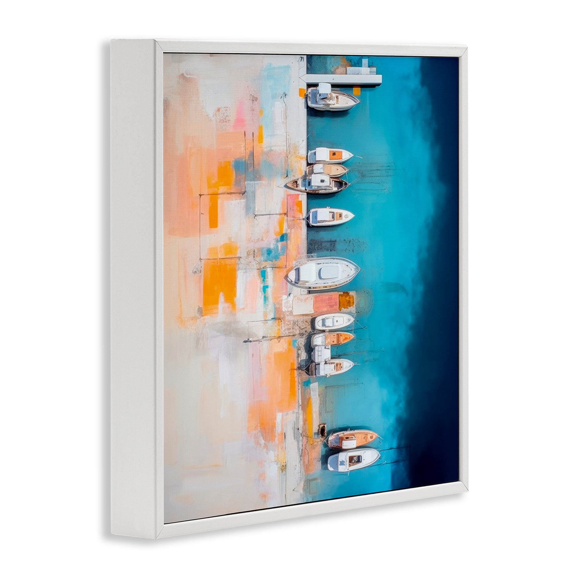 Stupell Industries Boat Harbor Aerial View Transportation Painting White Framed Art Print Wall Art, 24 x 24