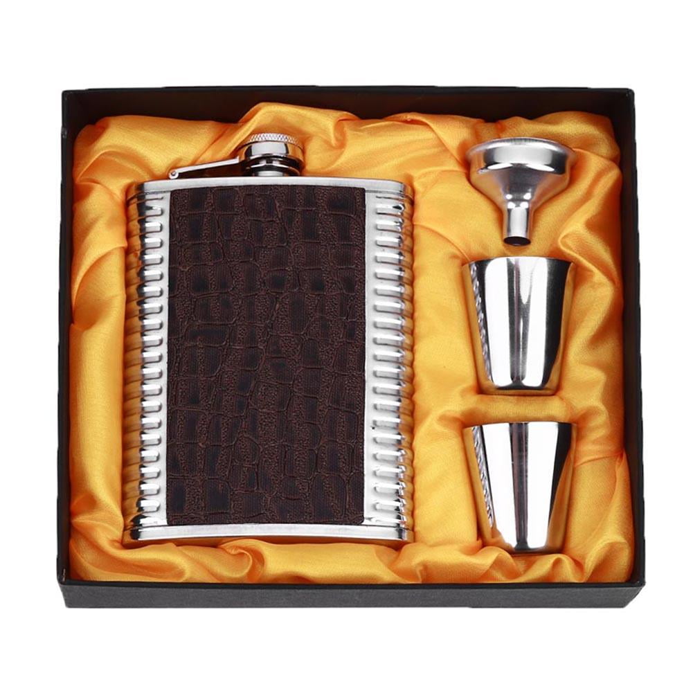 8oz Leather Stainless Steel Hip Flask Set Whiskey Flagon with Funnel Cups #JT1 