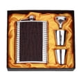 thumbnail image 1 of Lutabuo 8oz Leather Stainless Steel Hip Flask Set Whiskey Flagon with Funnel Cups, 1 of 6