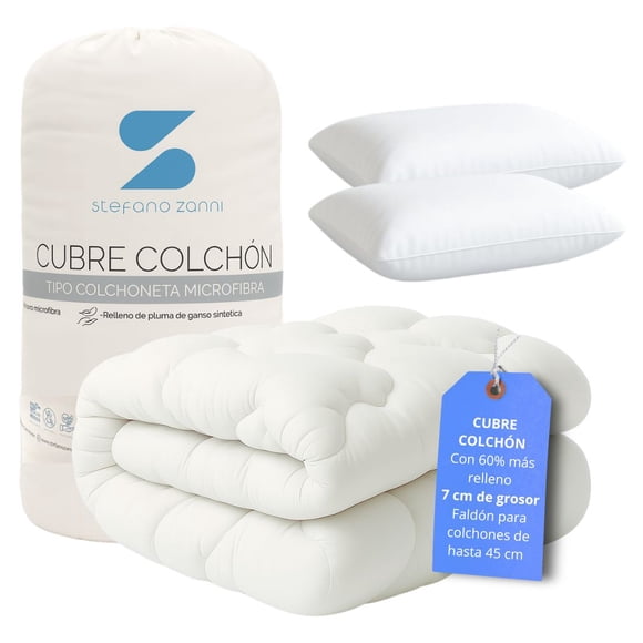 Cubre Colchón King Size Extra Relleno 7 cm De Microgel y Down Alternative + 2 Almohadas Stefano Zanni