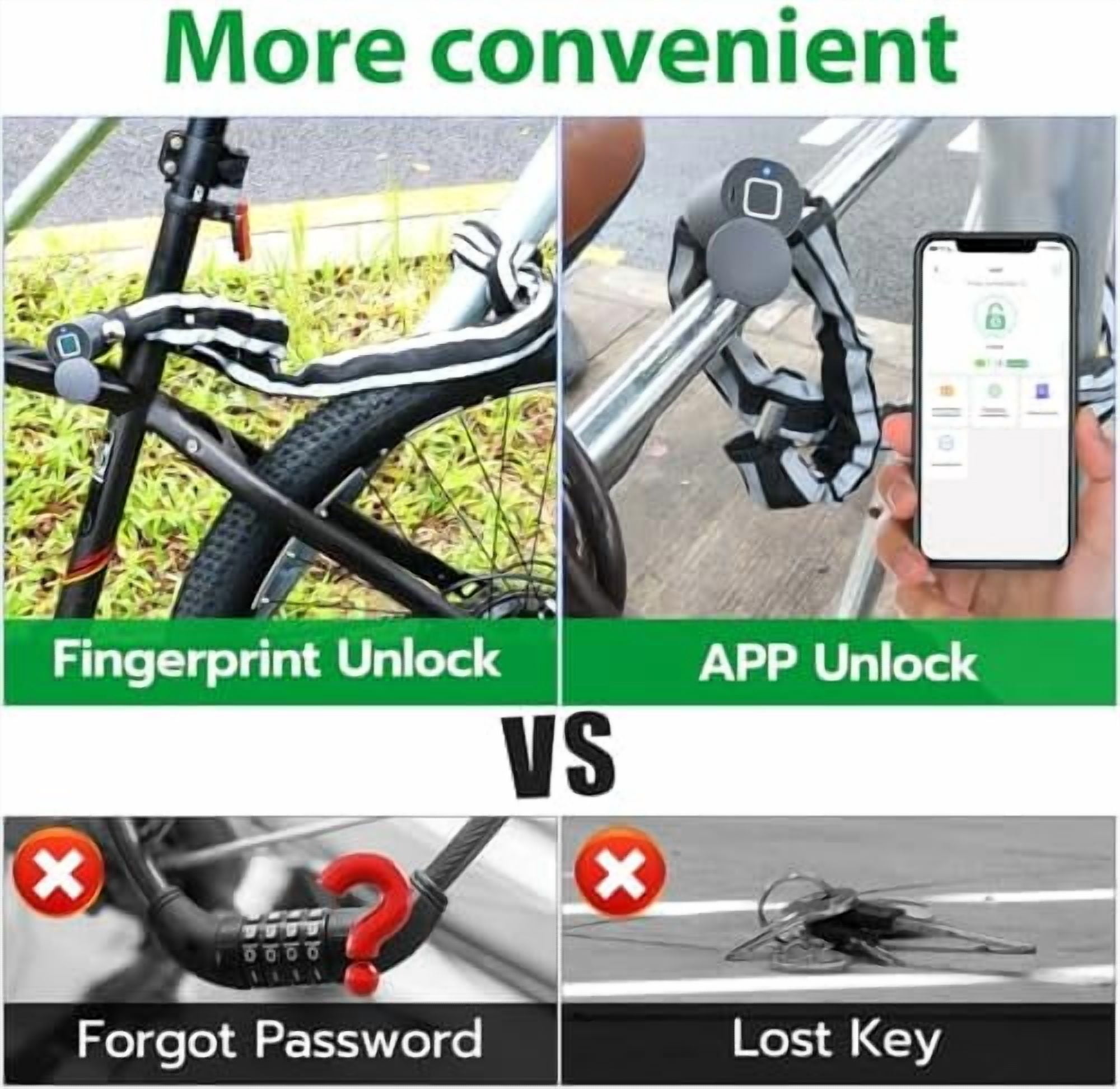Electric Smart Bike Chain Lock - Heavy Duty Anti-Theft, Fingerprint & App Unlock, Escooter Accessories With Waterproof Bag for Bicycle, Scooter, Motorcycle, Gates C61$$Sport & Recreation Other