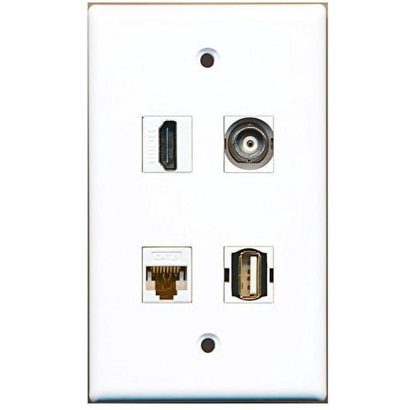 RiteAV - 1 Port HDMI 1 Port USB A-A 1 Port BNC 1 Port Cat6 Ethernet White Wall Plate