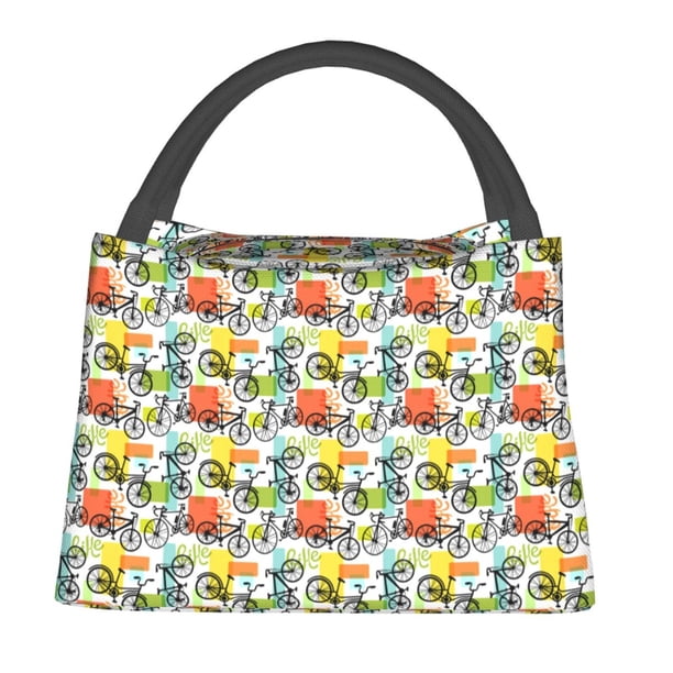 Fotbe Retro Bike Bolsa Térmica Portátil con Estampado, Bolsa de Entrega de Alimentos Aislada, Bolsa Reutilizable de Gran Capacidad para Comidas y Supermercado