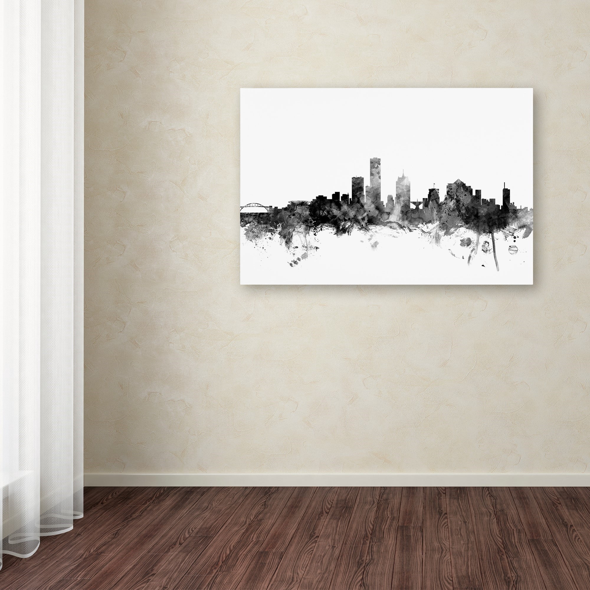 Trademark Fine Art "Milwaukee WI Skyline B&W" Canvas Art by Michael Tompsett