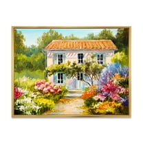 Designart 'The Mountain With Flowers With Little House II' Traditional Framed Canvas Wall Art Print