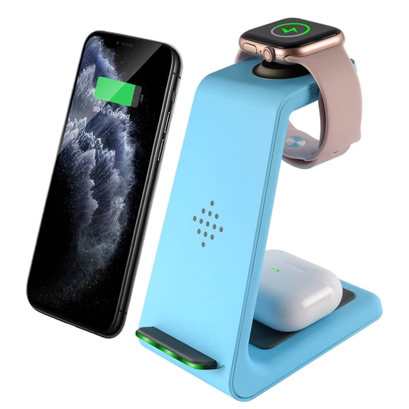 PloutoRich Wireless Charger, 3 in 1 Fast Wireless Charging Station, Wireless Charger Stand for iPhone 12/13/13 Pro/ iWatch 2/3/4/5/6/SE/AirPods 2/Pro(Without Adapter)