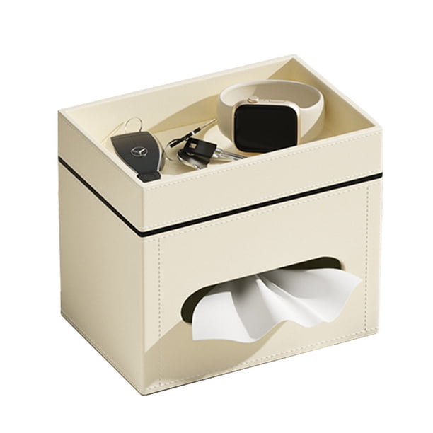Funda rectangular para caja de pañuelos con bandeja de almacenamiento, soporte de cuero para caja de pañuelos faciales para baño, mesa de oficina, encimera, mesita de noche y más