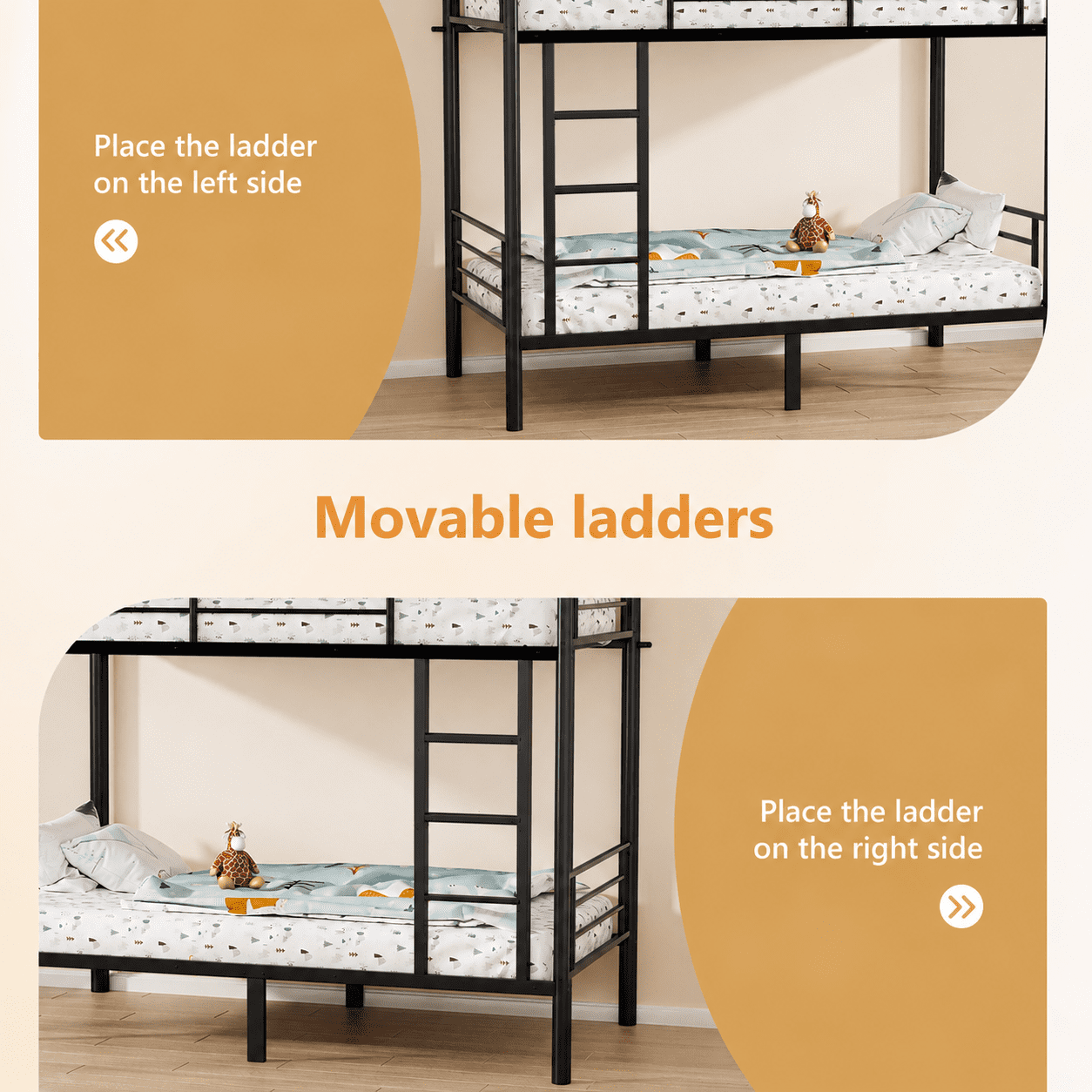 Zimtown Twin over Twin Steel Bunk Beds Frame, 78" x 42" x 65" with Ladder Bedroom Dorm Room for Kids Adult Children