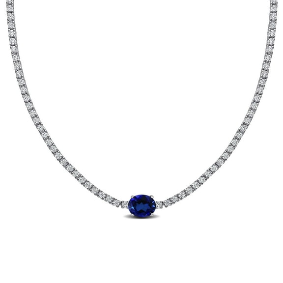 Everly Women's 16ct TGW Created Blue and White Sapphire Sterling Silver Solitaire Necklace