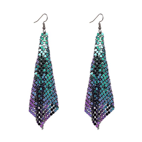 YYKihy Women Earrings Metal Mesh Lattice Sequins Tassel Long Drop Dangle Earrings