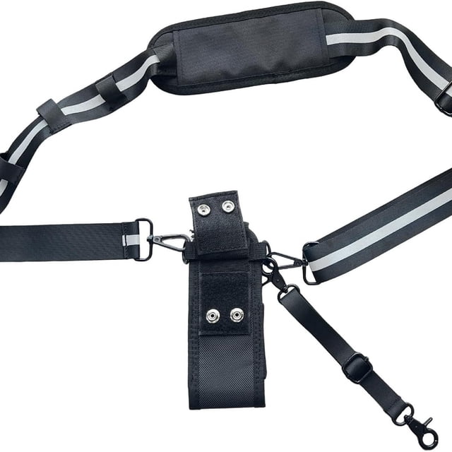 Radio Strap Holster With an Adjustable, Widened Shoulder Strap Featuring 3M Reflective Strips, a Mic Clip, and an Anti-Sway Design – A Secure Carrying System for Small/Medium Radio