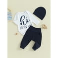 thumbnail image 3 of Bslissey 3M 6M 9M 12M 18M Baby Girls Boys 3Pcs Outfits Long Sleeve Letter Print Romper + Elastic Waist Pants + Beanie Hat Sets Newborn Infant Casual Daily Clothes, 3 of 8