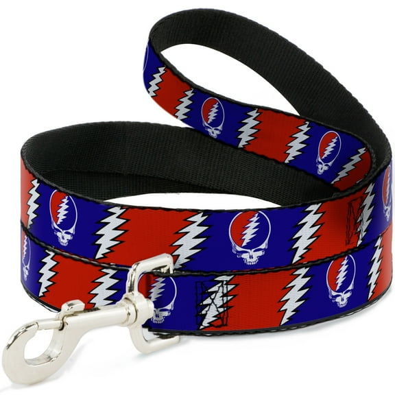 Grateful Dead Pet Leash, Dog Leash, Steal Your Face Lightning Bolt Repeat Red White Blue, 6 Feet Long 0.5 Inch Wide