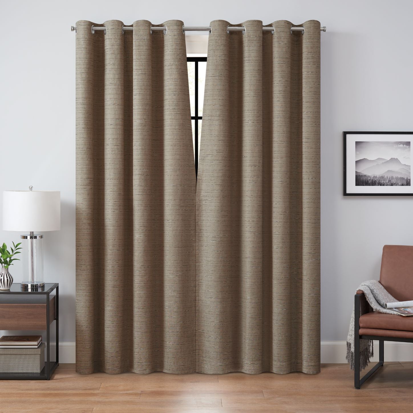 Eclipse Branson Magnitech 100% Blackout Curtain, Grommet Window Curtain Panel, Seamless Magnetic Closure, 84 in x 50 in wide, (1 Panel), Mocha