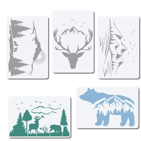 5Pcs Forest Bear Deer Stencil Mountain Animal Templates
