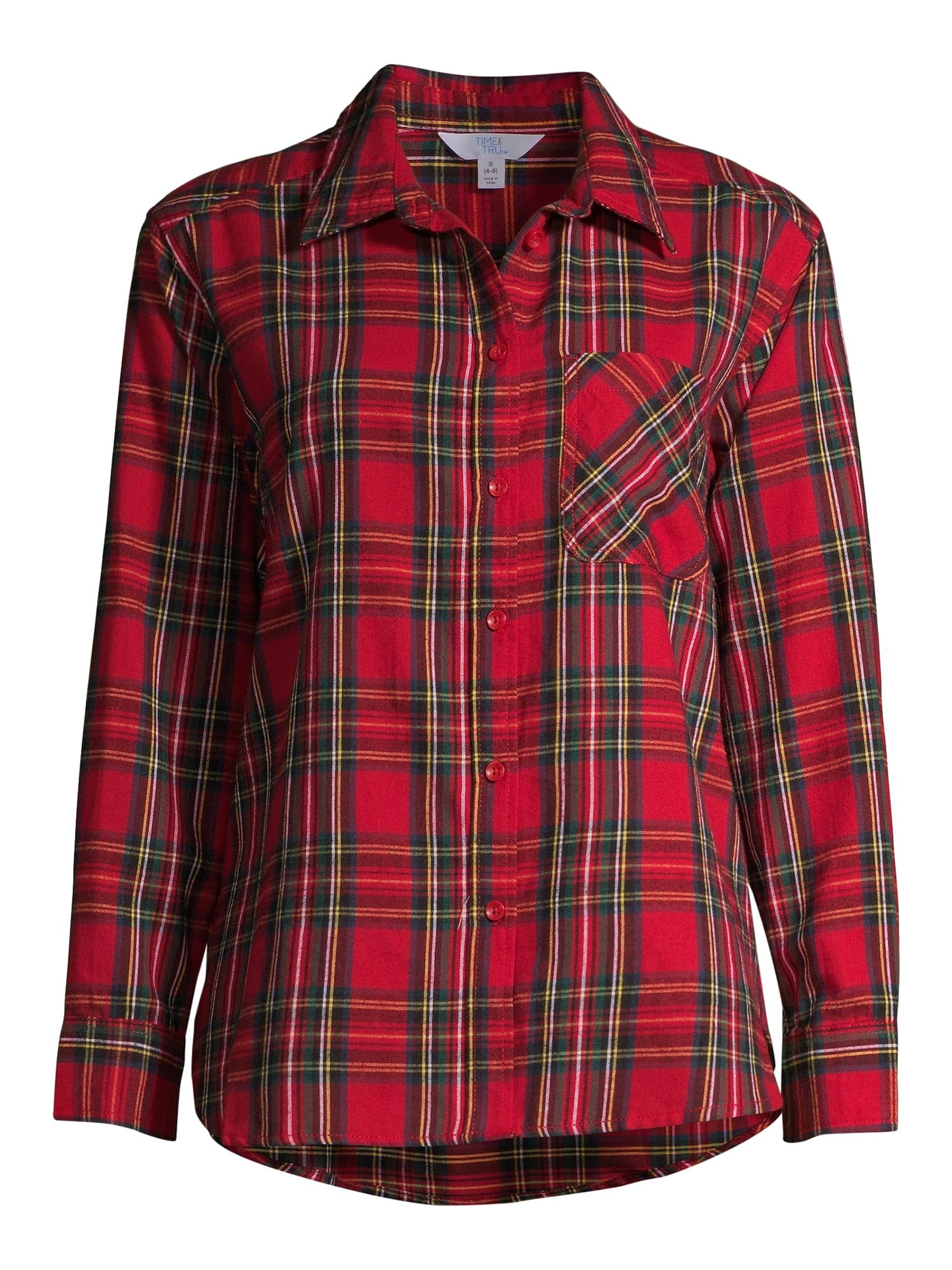 Time and Tru Women's Plaid Flannel Button Front Shirt
