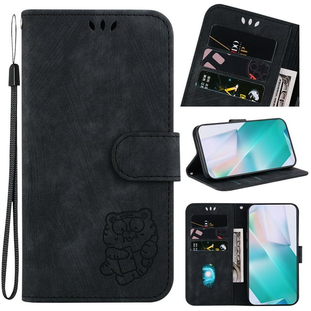 Compatible with Samsung Galaxy A34 5G Embossed Cute Tiger Flip Folio Wallet Case Card Pocket Holder Cover
