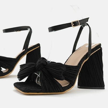 

Aayomet Sandals for Women New Women s High Heel Thick Heel Bowknot Silk Retro Fairy Sandals Black 9