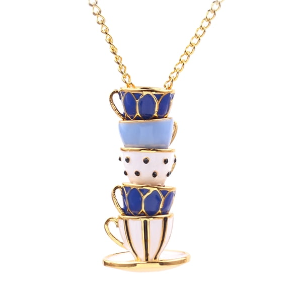 opvise Necklace Enamel Style Teacup Design Alloy Women Long Necklace for Sweater