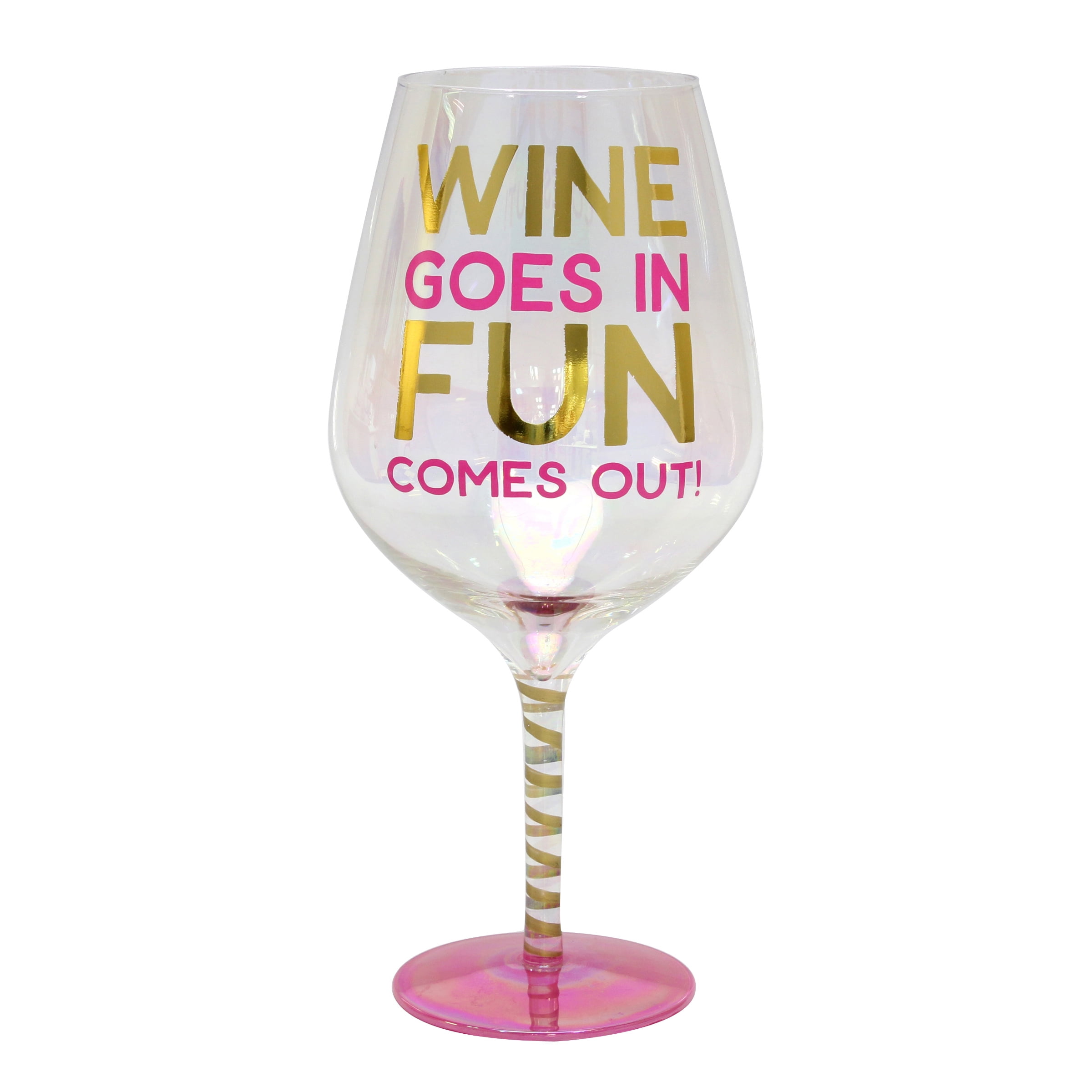 Topshelf Decorative Luster Glass Oversized "Wine Fun" Wine Glass with Gift Box