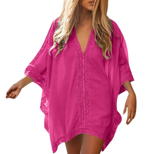 ¡Rebajas! Traje de baño Prolriy para mujer, traje de baño de playa, bikini, traje de baño, vestidos playeros extragrandes, pareos para mujer, rosa fuerte, talla única.