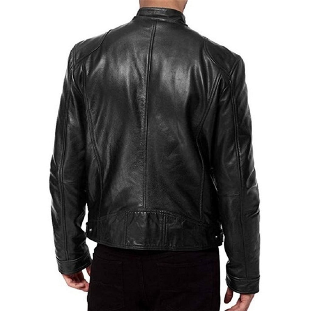 Outfmvch Jackets For Men Leather Jacket Men Vintage Cool Jacket Leather Long Sleeve Stand Collar Club Coat Mens Winter Coats Black S