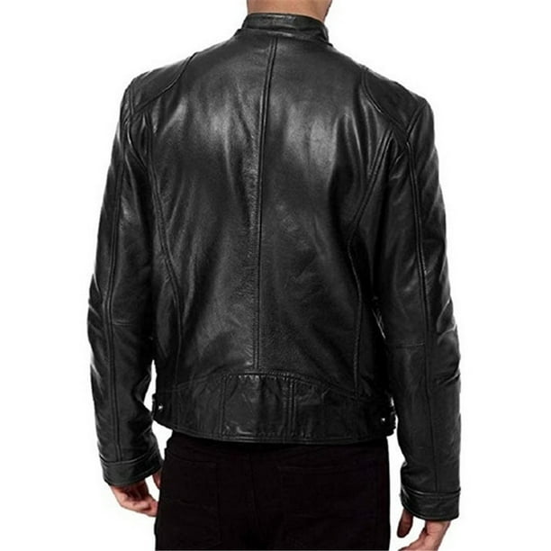 SayfuR Faux Leather Coats For Men Casual Classic Stand