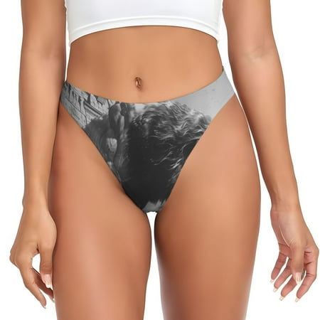 Qokaie Heroic Lion Encounter Printed Women s Cotton Thong Underwear  Sexy Breathable Panties G-string-X-Small