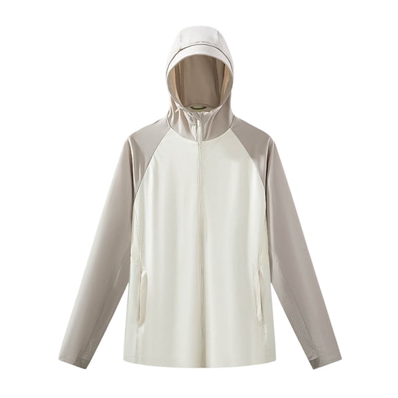 UTSJKR Men's Raglan Sleeve Color Block Quick Dry Hooded Windbreaker, Casual Jacket, Outdoor Sports Urban Street Daily Windproof Wear Beige XXL