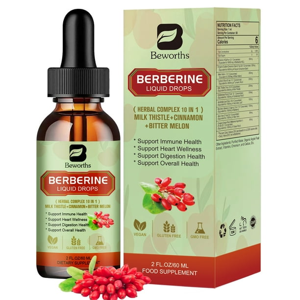 Gotas de berberina con cúrcuma, canela de Ceilán, calabaza amarga y cardo mariano. Refuerzo vegetariano para la salud del sistema inmunológico, digestivo y cardíaco.