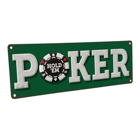 Outdoor Poker 4 x12 Metal Sign Wall Décor for Mancave Den and Gameroom