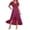 Wine, variant on Women's V Neck Wrap Dress Twisted Slit Pleated Waist Tie Short Sleeve Midi Dresses Color Size XL