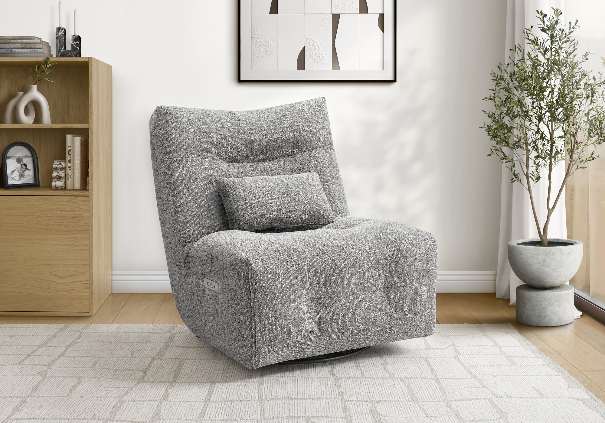 Monarch Specialties - I 8186 Reclining Chair, 35" Wide, Swivel, Glider, Light Grey Fabric