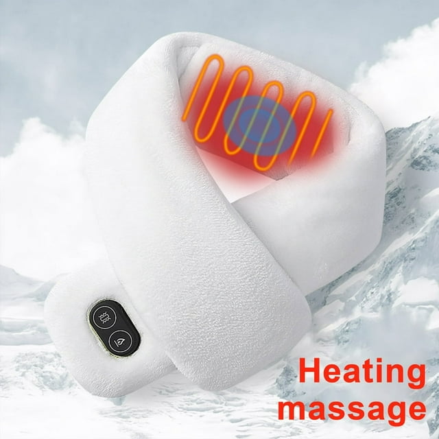 YOPTOP purcolt Neck Heating Pad Heated Neck Wrap Heater Heated Scarf Unisex Long Rechargeable Heating Scarf Dual Control Intelligent Heating Neck Support Vibration Massage Scarf,White,One Size