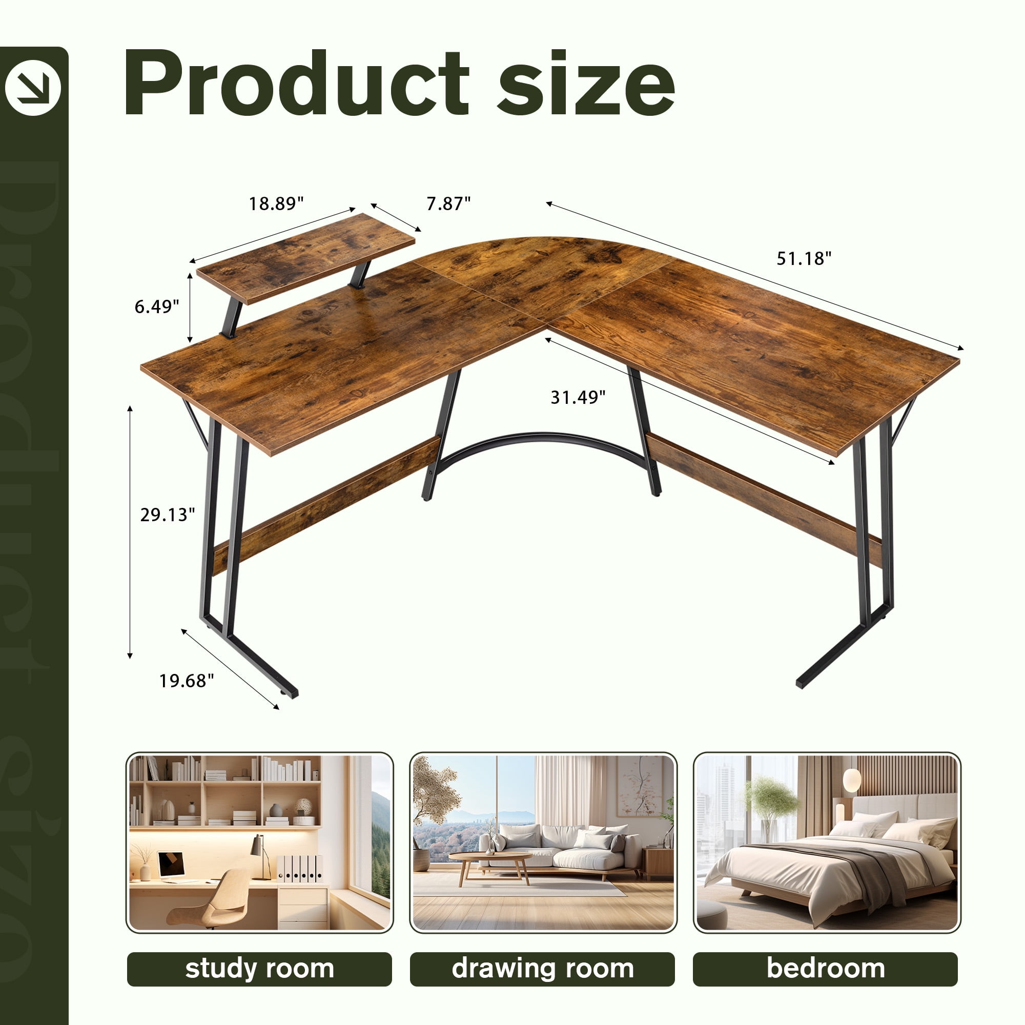 Vineego L-Shaped Computer Desk Modern Corner Desk with Small Table,Rustic Brown