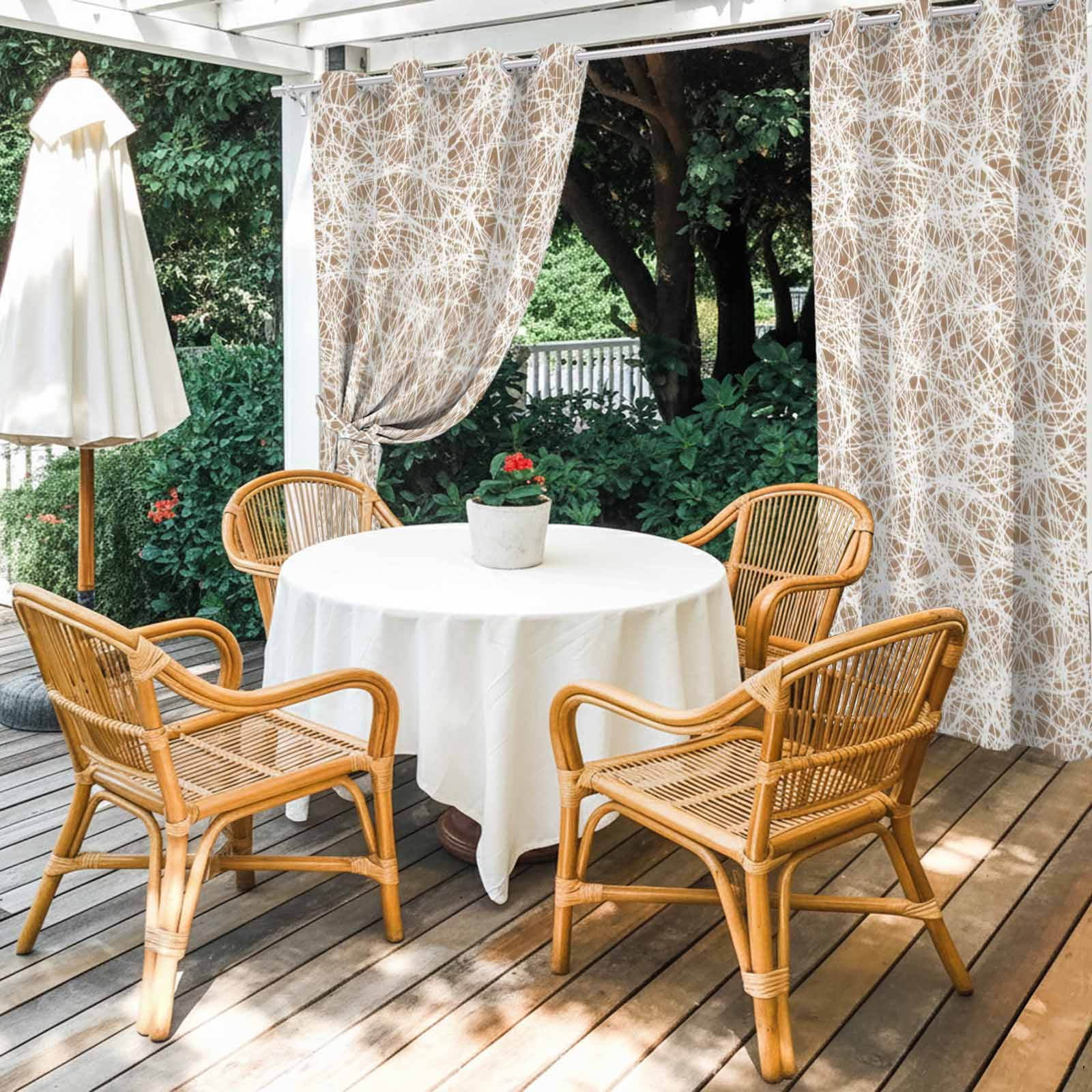 Abstract Fiber Line Outdoor Curtains for Patio, Spring Vibrant Brown White Art Cobweb Sunshade Privacy Drapes Grommet Waterproof Outside Curtains for Porch/Cabana/Balcony 54"x 108", 1 Panel