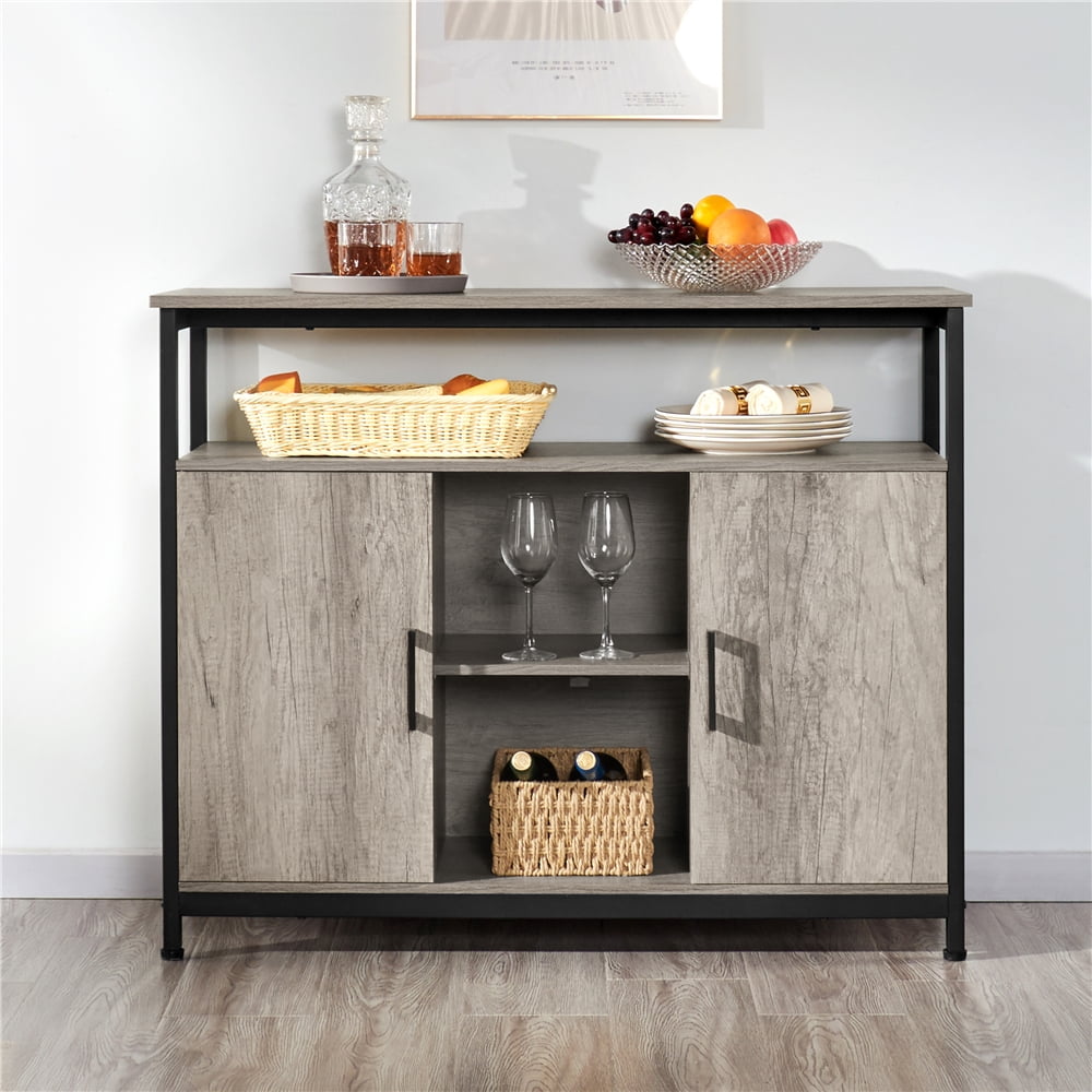 Industrial Style Gray Storage Cabinet with Two Doors and Adjustable Shelf for Home Kitchen Buffet Table Yaheetech Kitchen Storage Sideboard 