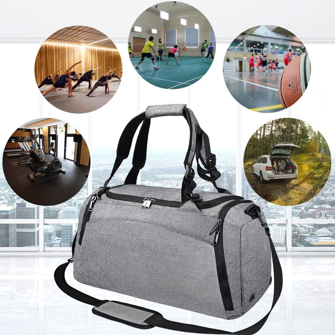 Sac De Sport Imperméable Sac De Voyage Weekender Pour Hommes Femmes Sac à Dos Avec Compartiment à Chaussures Sac De Nuit 40L Gris