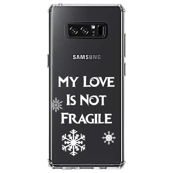 DistinctInk Clear Shockproof Hybrid Case for Samsung Galaxy Note 8 - TPU Bumper Acrylic Back Tempered Glass Screen Protector - My Love Is Not Fragile - Snow Flakes