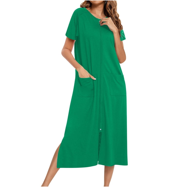BinBiL Plus Size Summer Dresses Women Robe Zipper Front House Coat 3/4 Sleeve Nightgown Full Length Ladies Lounge Dress with Pockets, Women's, Size: BinBiL Plus Size Summer Dresses Women Robe Zipper Front House Coat 3/4 Sleeve Nightgown Full Length Ladies Lounge Dress with Pockets, Women's, Size: