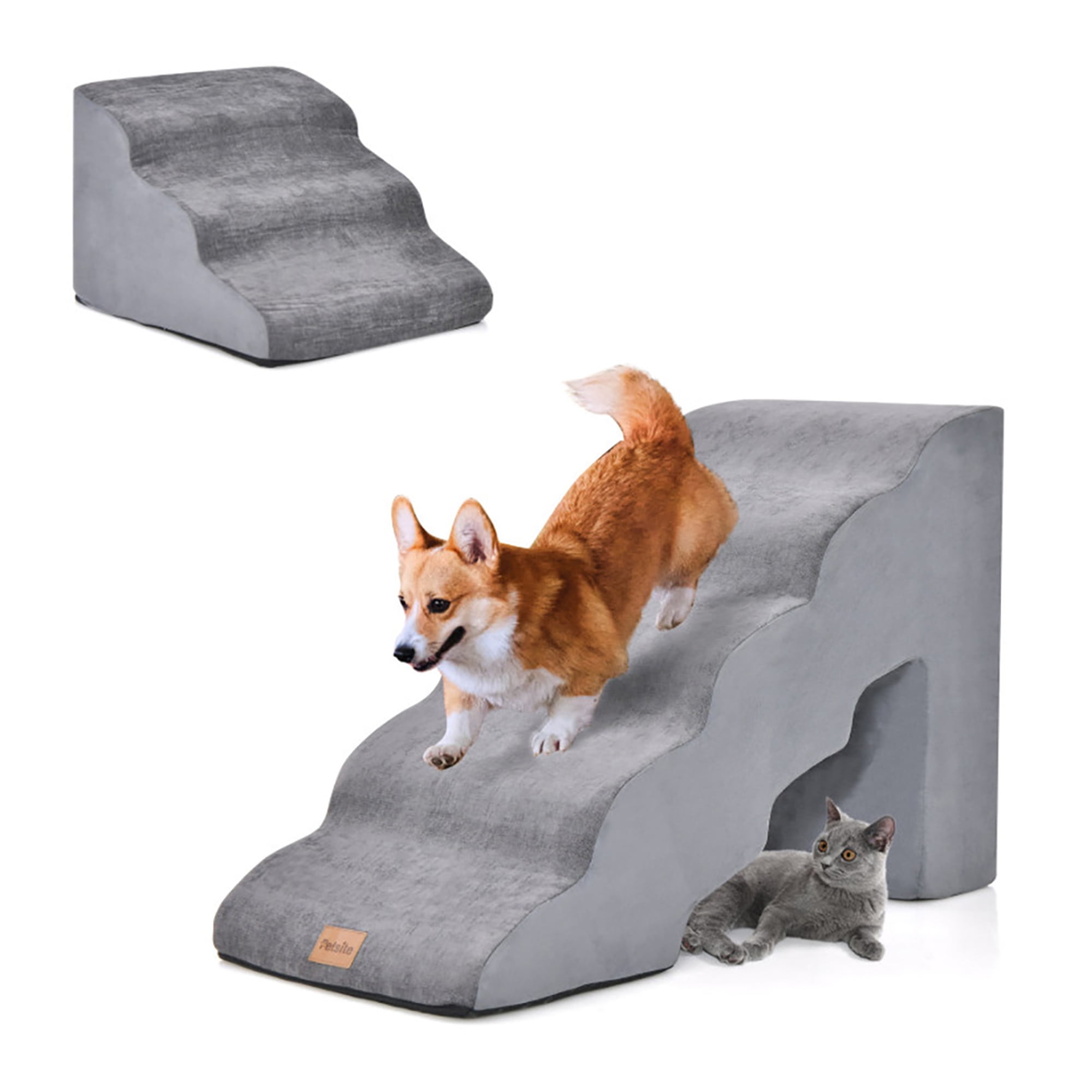 resenkos 33" Dog Stairs for Small Pets with High-Density Sponge and Silicone Paw Prints, 5-Step Dog Ramp for Beds and Couch, Gray
