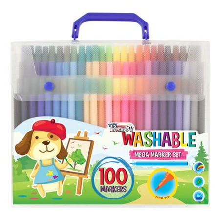 Art Supplies Markers - US Art Supply - Mega 100 Count Washable Marker Set - Fine Tip Markers with Vibrant and Bold Colors for Childrens & Kids