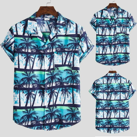 TIHLMK T-Shirts pour Hommes Mode Hommes Ethnique Manches Courtes Décontracté Imprimé Chemise Hawaïenne Blouse T-shirt