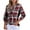 Red-1, variant on ZyeKqe Plaid Tops for Women Long Sleeve Half Buttons V Neck Shirts Loose Fitted Casual Dressy Blouses