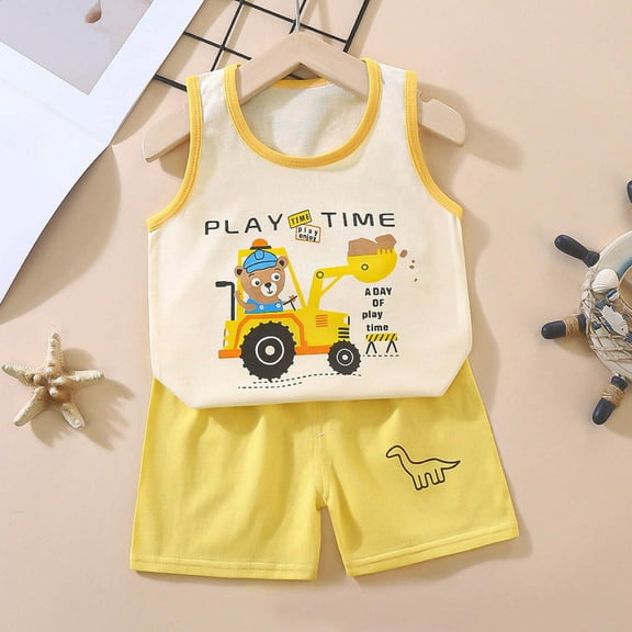 Summer Baby Boy Girl Clothes Set Cute Outfits Unisex Solid Sleeveless Tank Tops Shorts 2PCS 1 Year Old Boy Clothes