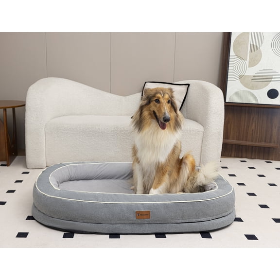 Medium Oval Orthopedic Dog Bed with Removable Washable Cover, Calming Pet Bed with High-Density Honeycomb Sponge, Non-Slip Bottom, Durable Scratch-Resistant Fabric for Medium and Large Dogs
