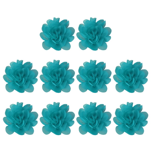 Flores de Chifón Uxcell, Apliques de Tela de Malla para Costura, Embellecedores para Diademas, para Decoración de Bodas de Manualidades DIY Azul